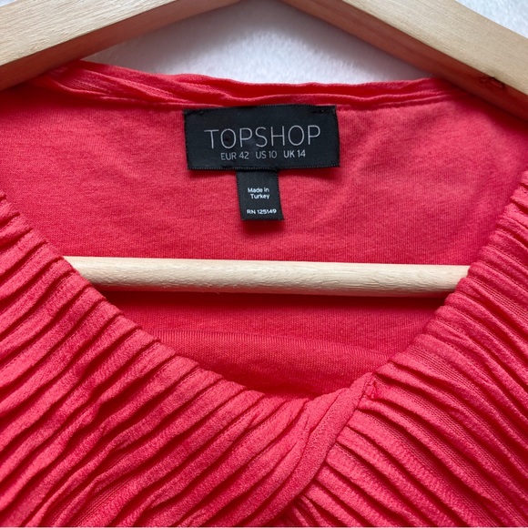 Topshop Coral Micro Pleated Fit & Flare Dress - Picture 7 of 12